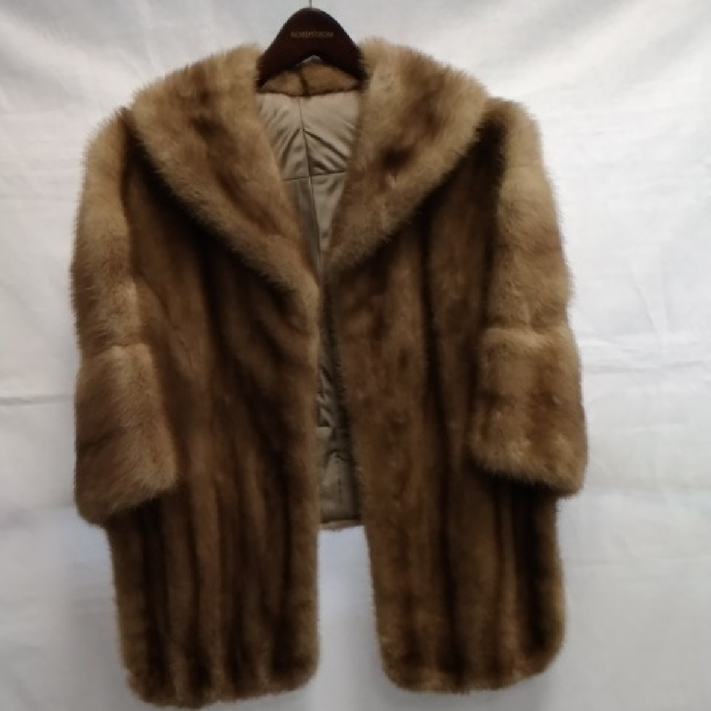 Women's Brown Fur Coat with Hooded Collar